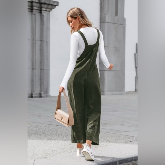 NWT | CUPSHE | Green Corduroy Square Neck Jumpsuit | Sz S - Picture 2 of 9
